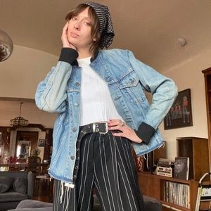 RE/DONE Denim Bomber Jacket w/ Cashmere Lining